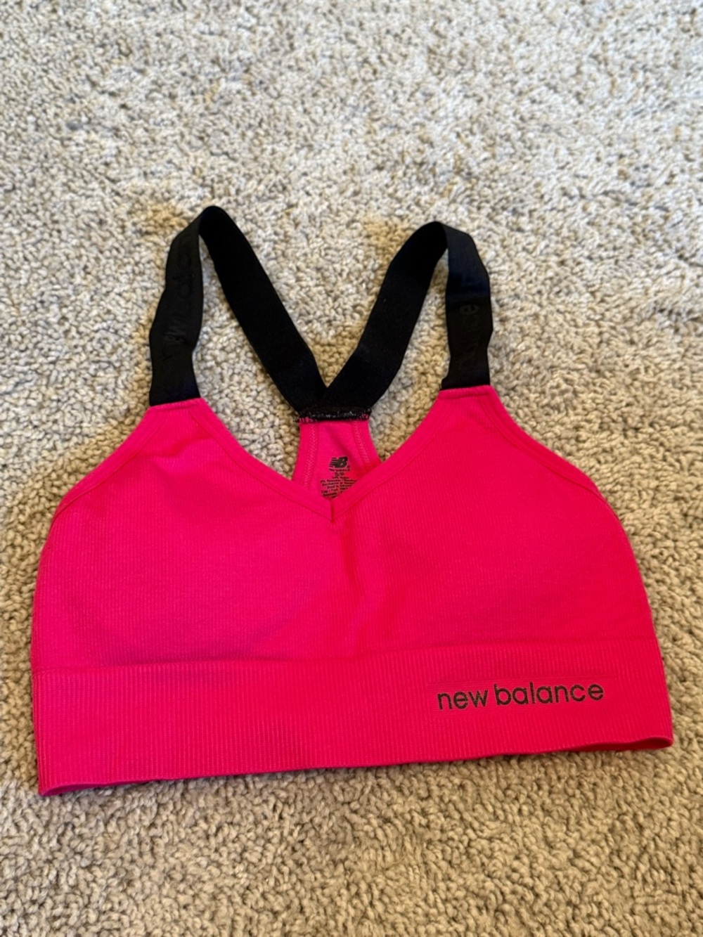 New Balance Hot Pink Sports Bra with Black Straps